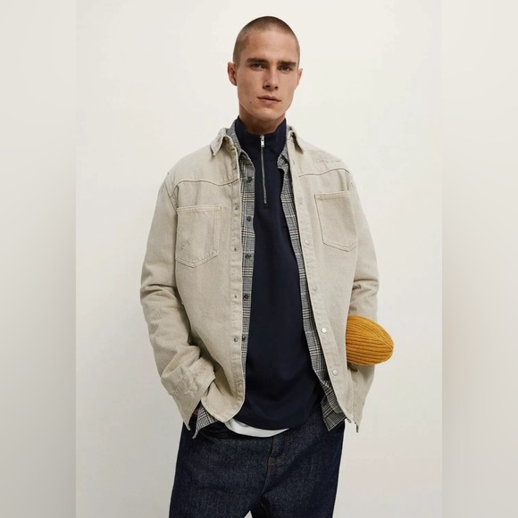 Zara Ripped Denim Overshirt M 6917/450 jeans shirt jacket trucker NWOT